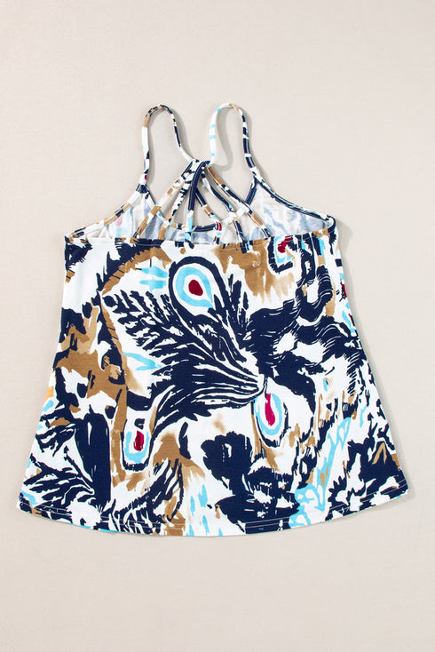 Abstract Feather Print Scoop Neck Tank Top
