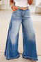 Side Seam Gathering Full Length Flare Leg Denim Jeans