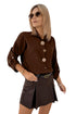 Polyester Button Decoration Tab Long Sleeve Blouse