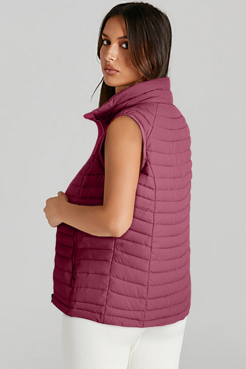 Plush Collar Quilted Zip Front Puffer Vest