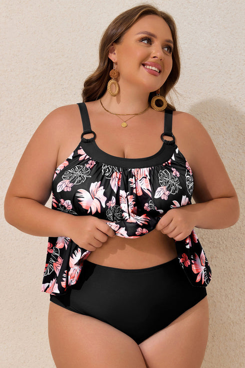 Bohemian Floral Patchwork Wide Strap Tankini Set