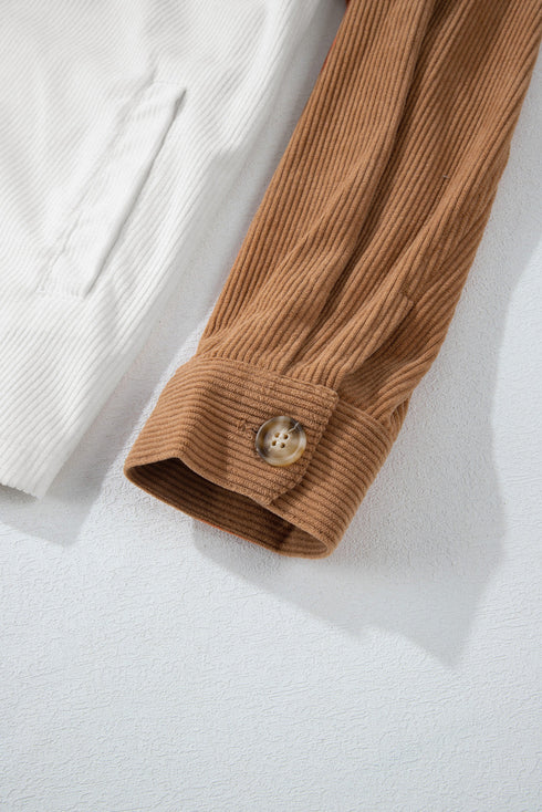 Casual Loose Fit Paneled Corduroy Shirt Jacket