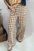 Western Style Gingham Plaid Elastic Waist Wide Leg Pants