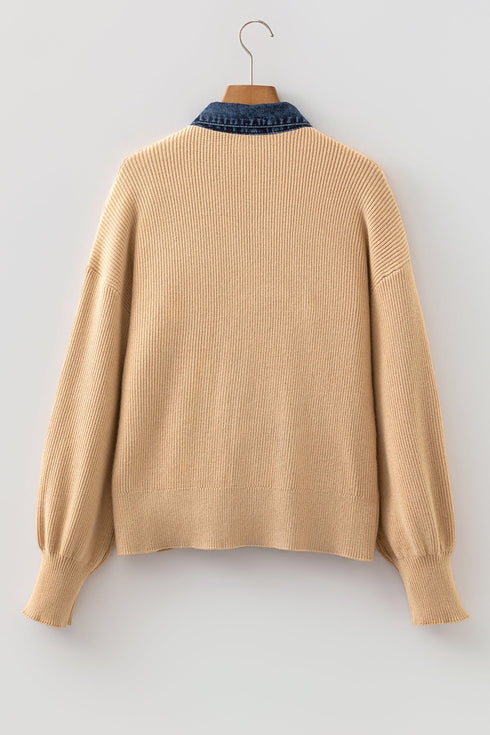 Placket Panel Drop Shoulder Shirt Collar Long Sleeve Cardigan