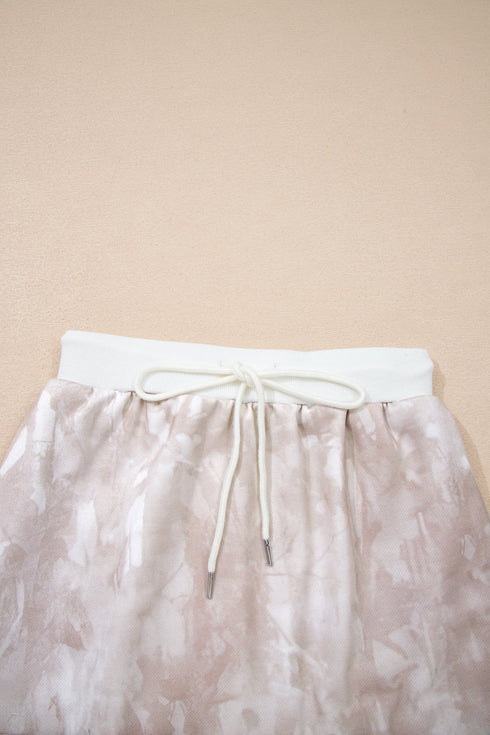 Abstract Woodland Print Balloon Sleeve Pullover Skort Two Piece Dress