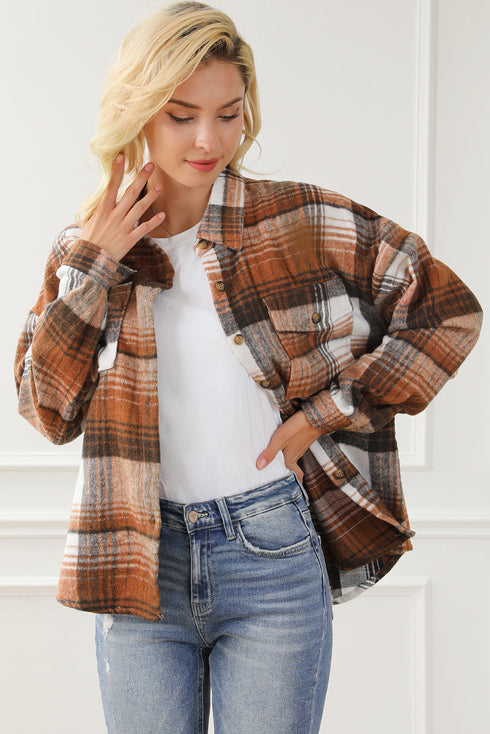 Casual Plaid Print Flap Pocket Button Down Shacket