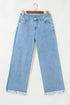 High Rise Cropped Washed Denim Wide Leg Jeans