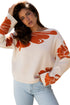 Abstract Botanical Print Boat Neck Knit Pullover Sweater