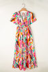 Abstract Print Flutter Sleeve V Neck Maxi Dress