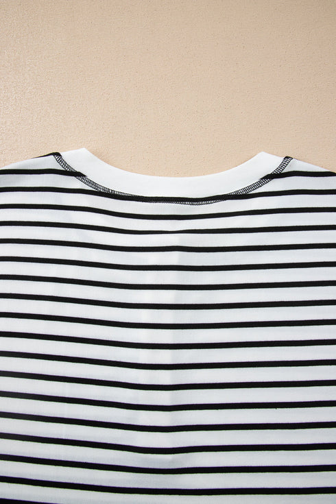 Preppy Striped Half Button Top And Short Set