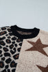 Leopard Star Pattern Round Neck Long Sleeve Sweater
