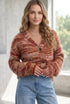 Polyester Fuzzy Striped Pattern Button Front Cardigan