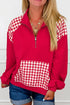 Plaid Patchwork Pocket And Quarter Zip Sweatshirt