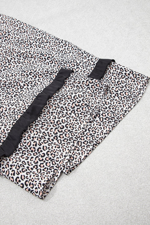 Leopard Print Bow Knot Patchwork Long Sleeve Lounge Set
