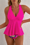 Empire Waist V Neck Flounce Hem Swim Tankini Top
