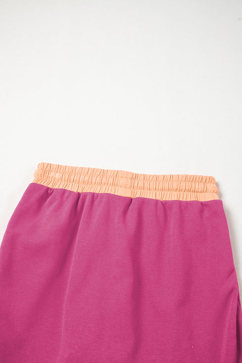 Paneled Loose Pullover And Lace Up Skort Two Piece Set