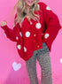 Oversized Polka Dot Button Front V Neck Cardigan