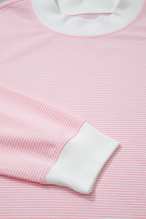 Striped Trim Mock Neck Pullover Drawstring Pants Outfit Pant Set