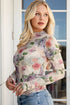 Floral Sheer Mesh Thumbhole Slim Fit Long Sleeve Top