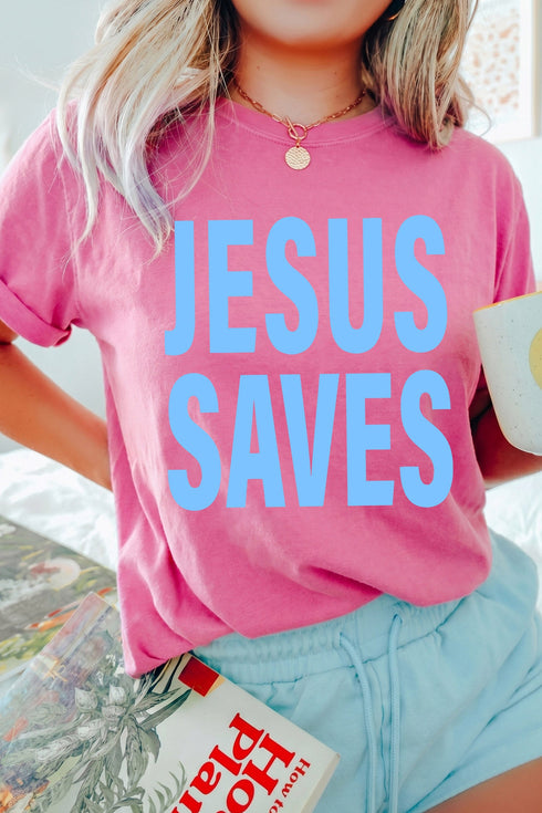 Polyester Cotton Jesus Saves Print Graphic Tee