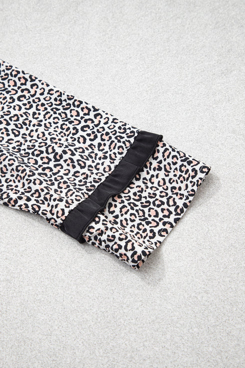 Leopard Print Bow Knot Patchwork Long Sleeve Lounge Set