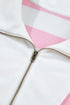Striped Patchwork Zipper Pullover Elastic Waist Shorts Two Piece Short Set