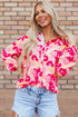 Abstract Floral Balloon Sleeve Button Down Shirt