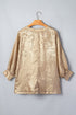 Metallic V Neck Button Cuff Long Sleeve Dolman Blouse