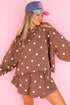 Polka Dot Raw Hem Relaxed Pullover Loose Skort Two Piece Short Set