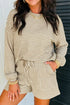 Striped Textured Knit Long Sleeve Top Elastic Waist Shorts Outfit Short Set