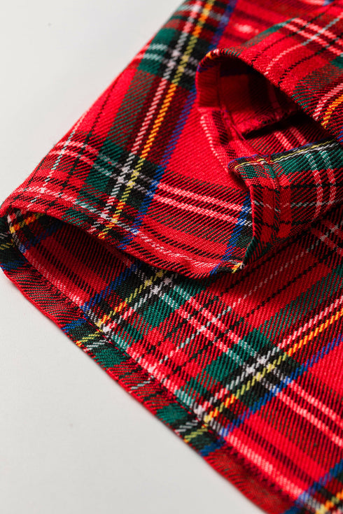 Plaid V Neck Short Sleeve Shift Silhouette Blouse