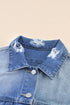 Casual Patchwork Distressed Frayed Hem Denim Jacket