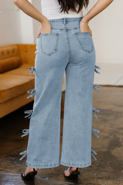 Bow Knot Side Detail Loose Wide Leg Jeans
