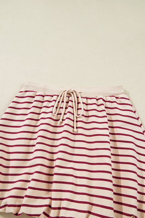 Stripe Cropped Collared Pullover Bubble Skirt Two Piece Dress