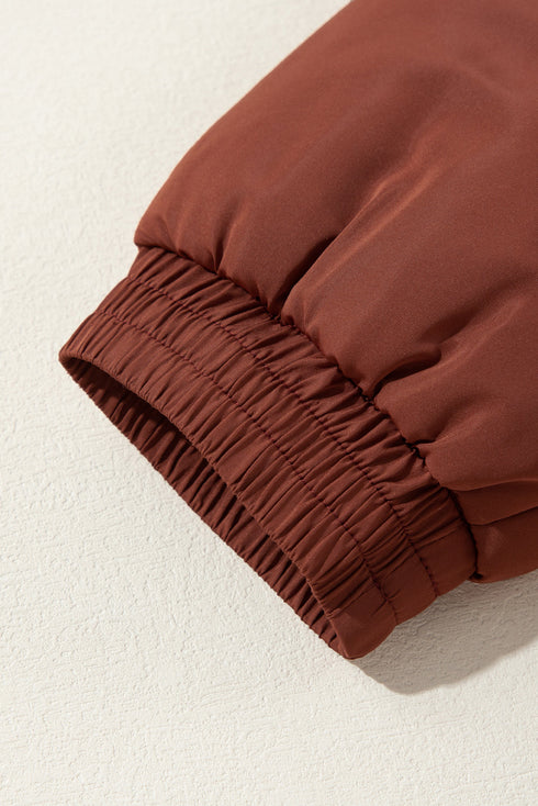 Solid Quilted Stand Collar Zipped Mid Length Puffer Coat