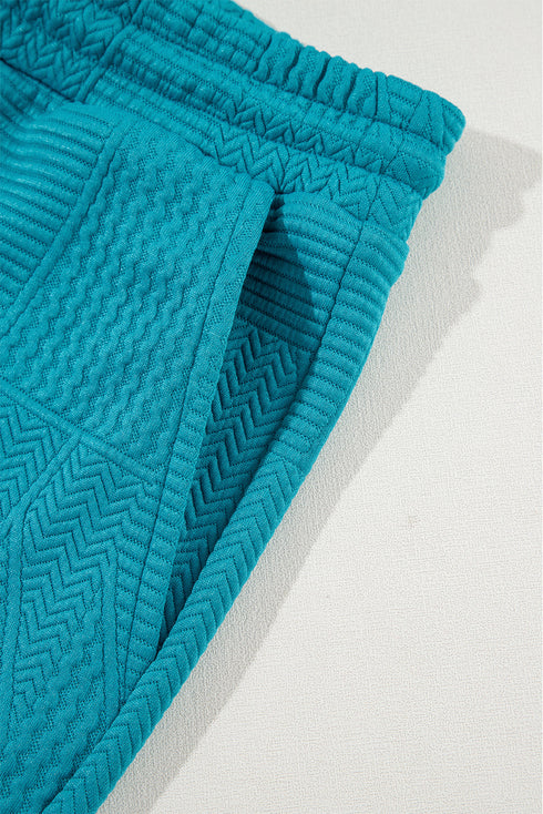 Solid Textured Ruffle Sleeve Cropped Wide Leg Pant Set