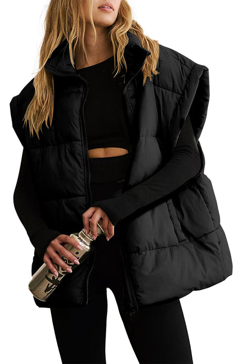 Solid Casual Oversized Stand Neck Puffer Vest