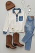 Denim Collar Patchwork Trim Long Sleeve Pullover Top