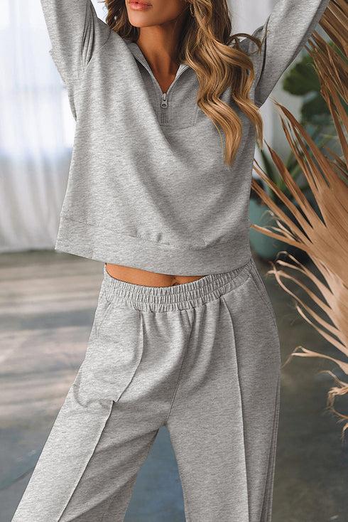 Zip Sailor Collar Pullover Athleisure Sweatpants Two Piece Pant Set