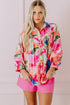Abstract Floral Print Ruffle Detail Button Down Shirt