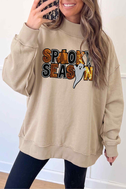 Polyester Cotton Sequin Graphic Mock Neck Sweatshirt
