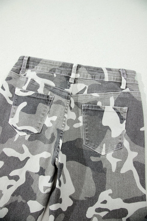 Elastane Camo Pattern Cotton Denim Shift Jeans