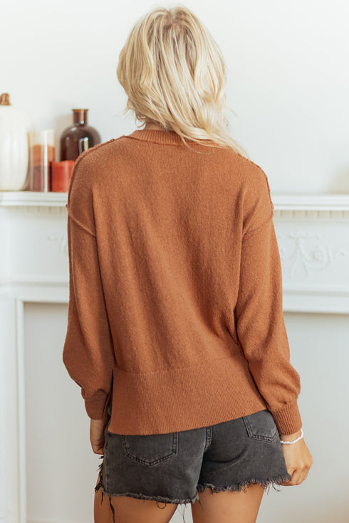 Embroidery Oversized Drop Shoulder Round Neck Sweater