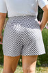 Checkerboard Pattern Lace Up High Waist Shorts