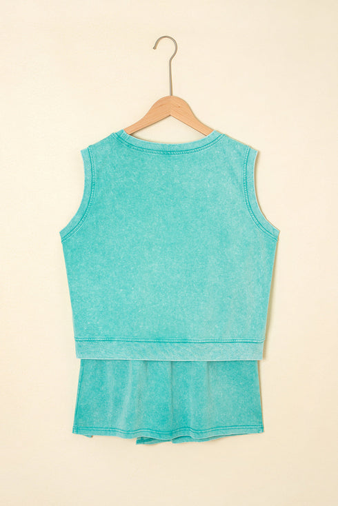 Mineral Wash Tank Top Split Skirt Two Piece Dress