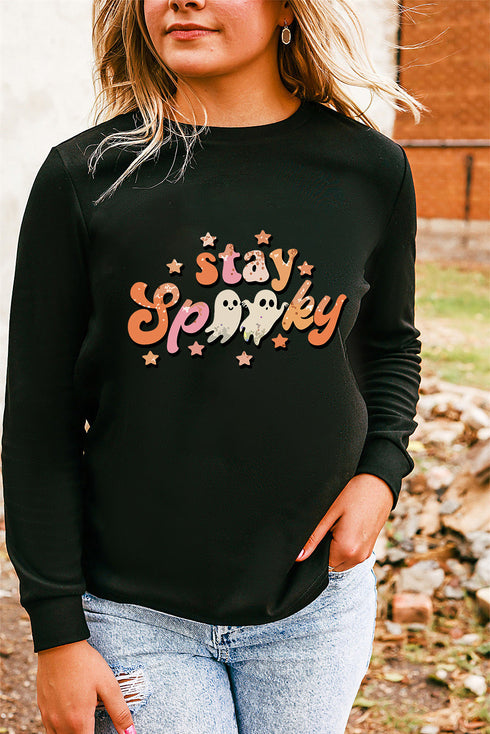 Retro Ghost Graphic Print Crew Neck Sweatshirt