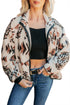 Geometric Print Long Sleeve Shirt Collar Zip Up Placket Binding Tape Jacket