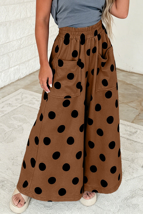Polka Dot Wide Leg Elastic Waist Pants