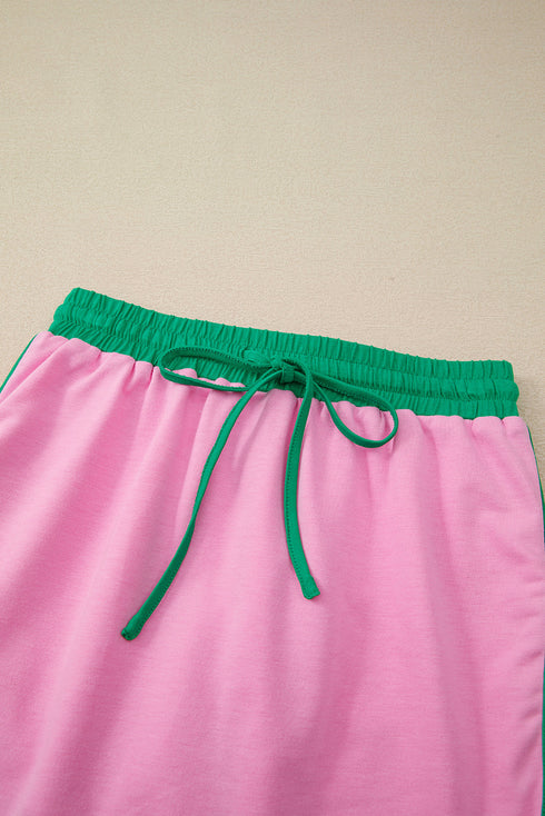 Contrast Trim Drop Shoulder Two Piece Skort Set