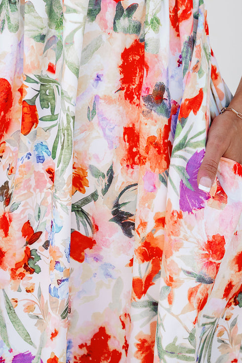 Floral Double Ruffle Sleeve V Neck High Waist Mini Dress